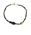 Choker with lava stones and gold cowrie shell