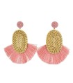 Bamboo statement earrings with coral pink fringes