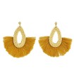 Teardrop bamboo earrings with mustard yellow fringes