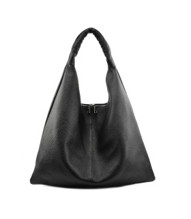 LOET Black large trianglular leather tote bag