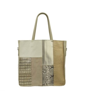LOET Leather patchwork tote bag- Beige